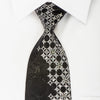 Ludovica Rhinestone Silk Necktie Silver Geometric On Black 