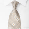 MCM Rhinestone Silk Necktie Floral On Cream Silver With Gold