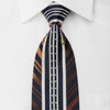 MCM Silk Tie Silver Orange Vertical Striped On Navy 