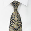 Metro City Rhinestone Silk Necktie Gold Damask On Navy With 