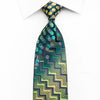 Mila Schon Men’s Rhinestone Silk Necktie Green Chevron 
