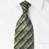 Mila Schon Mens Silk Rhinestone Necktie Green Gold Scrolls 