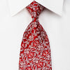 Mila Schon Rhinestone Silk Necktie Silver Floral On Red With