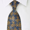 Mila Schon Rhinestone Silk Necktie Yellow Floral On Blue 