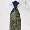 Paco Rabanne Silk Rhinestone Necktie Golden Paisley On Blue 