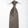 Perry Ellis Mens Silk Tie Silver Checker & Floral On Navy 