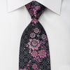 Perry Ellis Rhinestone Silk Necktie Pink Floral On Black 