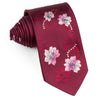 Perry Ellis Silk Necktie Pink Floral On Burgundy With Red & 