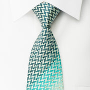 Pierre Cardin Silk Necktie Turquoise Green Herringbone With 