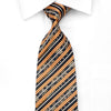 Remizio Men’s Silk Necktie Orange Striped Gold Floral On 