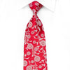 Renoma Men’s Crystal Silk Necktie Silver Floral On Red 
