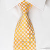 Renoma Mens Rhinestone Silk Necktie Yellow Whiter Checkered 