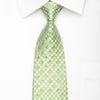 Renoma Mens Silk Necktie Green Silver Checkered Sparkling 