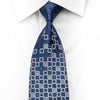Renoma Men’s Silk Rhinestone Necktie Silver Squares on Blue 