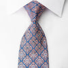 Renoma Men’s Silk Tie Orange Damask On Blue Sparkling With 