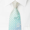 Renoma Necktie Blue Cartouche Rhinestone Scrolls On White 