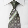 Renoma Rhinestone Necktie Green Dots On Gray With Silver 