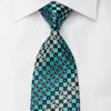 Renoma Rhinestone Silk Necktie Blue Teal Checkered With 