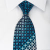 Renoma Rhinestone Silk Necktie Checkered On Blue With Silver