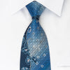 Renoma Rhinestone Silk Necktie Floral On Blue With Silver 