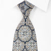 Renoma Rhinestone Silk Necktie Gold Arabesque On Navy Blue 