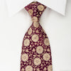 Renoma Rhinestone Silk Necktie Golden Floral On Burgundy 