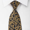 Renoma Rhinestone Silk Necktie Golden Floral On Navy With 