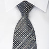 Renoma Rhinestone Silk Necktie Micro Silver Squares On Navy 