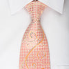 Renoma Rhinestone Silk Necktie Peach Scrolls On White With 