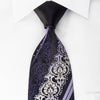 Renoma Rhinestone Silk Necktie Purple Damask On Black With 