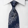 Renoma Rhinestone Silk Necktie Silver Anthemion On Blue With