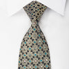 Renoma Rhinestone Silk Necktie Silver Arabesque On Navy With