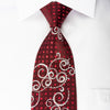 Renoma Rhinestone Silk Necktie Silver Scrolls On Burgundy 