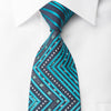 Renoma Rhinestone Silk Necktie Turquoise Chevron On Blue 