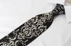 Renoma Silk Rhinestone Necktie Silver Damask On Black With 