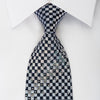 Renoma Silk Rhinestone Necktie Silver Navy Checkered With 