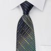 Renoma Silk Rhinestone Necktie Turquoise Geometric On Dark 