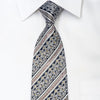 Rhinestone Silk Necktie Silver Cartouche & Stripes On Navy 