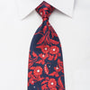 Rogers Dail Mens Silk Necktie Red Floral On Navy Sparkling 