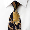 Rogers Dail Woven Silk Necktie Golden Floral On Black 