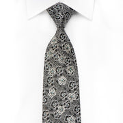 M-Story Men’s Crystal Tie Silver Floral On Black With Silver