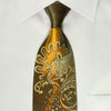 Taiyo Rhinestone Necktie Golden Floral On Brown With Silver 