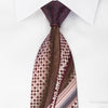 Taiyo Rhinestone Silk Necktie Waves & Striped On Burgundy 