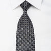 TLS Mens Rhinestone Silk Necktie Silver Circles On Black 