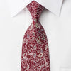 TLS Rhinestone Silk Necktie Silver Vines On Burgundy With 