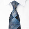 TSL Rhinestone Silk Necktie Geometric On Blue With Silver 