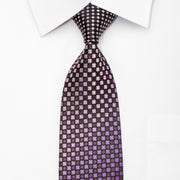 Yezak Mens Silk Necktie Checkered On Purple Sparkling With 