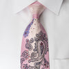 Yezak Mens Woven Silk Rhinestone Necktie Paisley On Pink - 1
